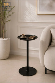 Modern Round Metal Side Table with Raised Tray Top and Pedestal Base