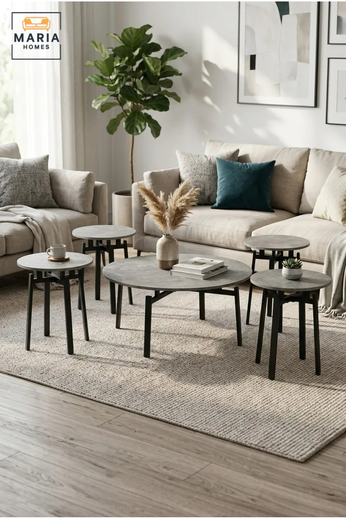 Modern Five-Piece Dining Table Set with Round Table and Four Matching Stools, Space-Saving Kitchen Set for Dining Area, Apartment, Café and Breakfast Nook