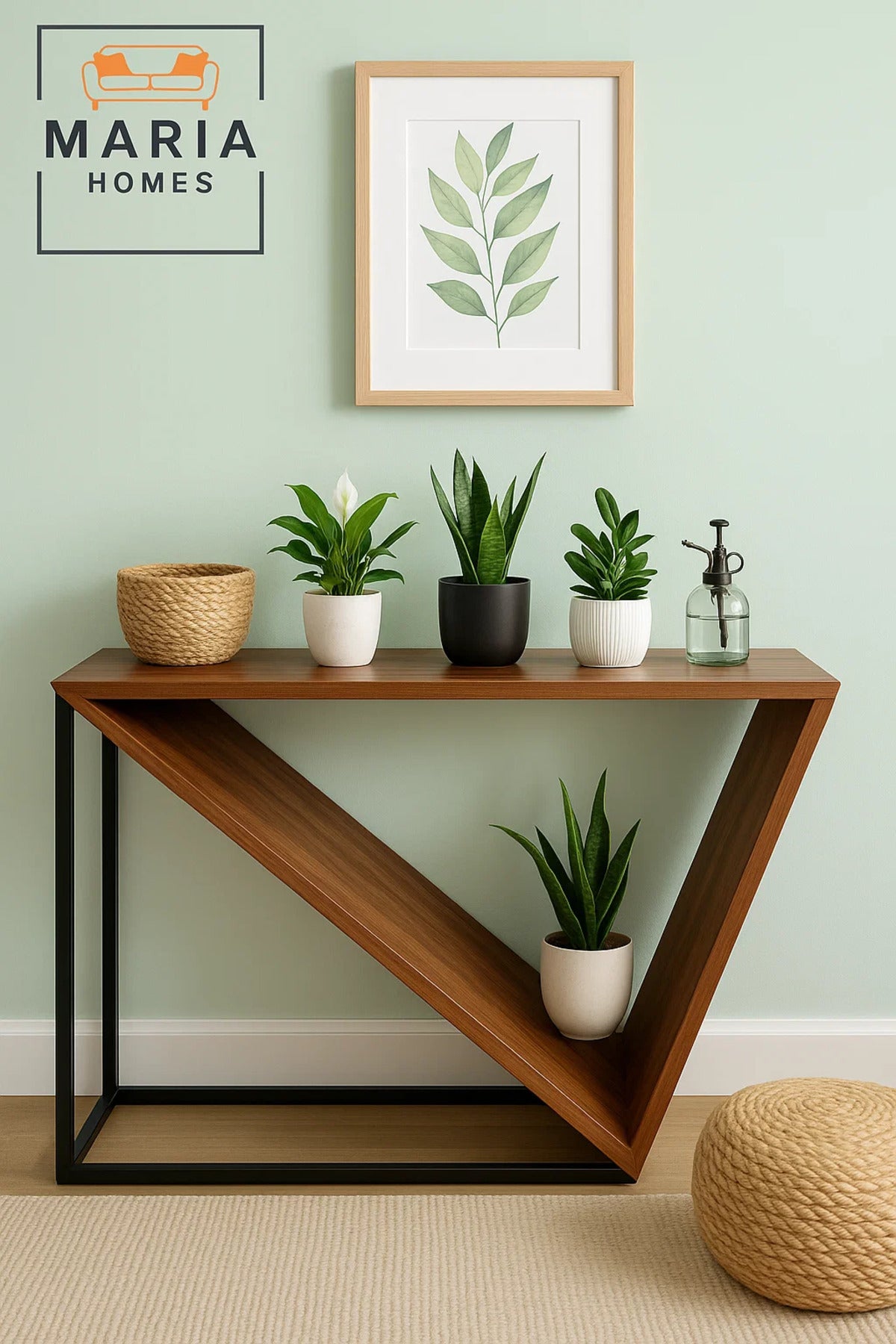 Geometric V-Shaped Wooden Console Table Ð 120x80x85cm Modern Entryway Accent with Black Frame