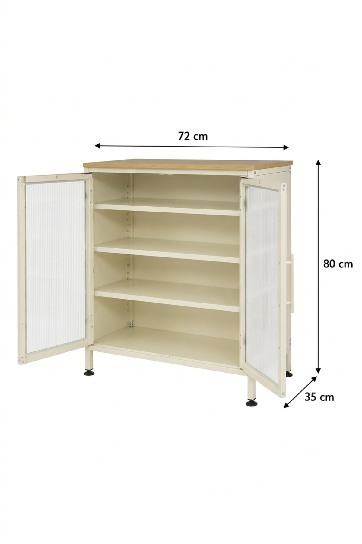 Modern Metal Storage Cabinet with Fluted Glass Doors √ê Compact Display & Organization Cabinet