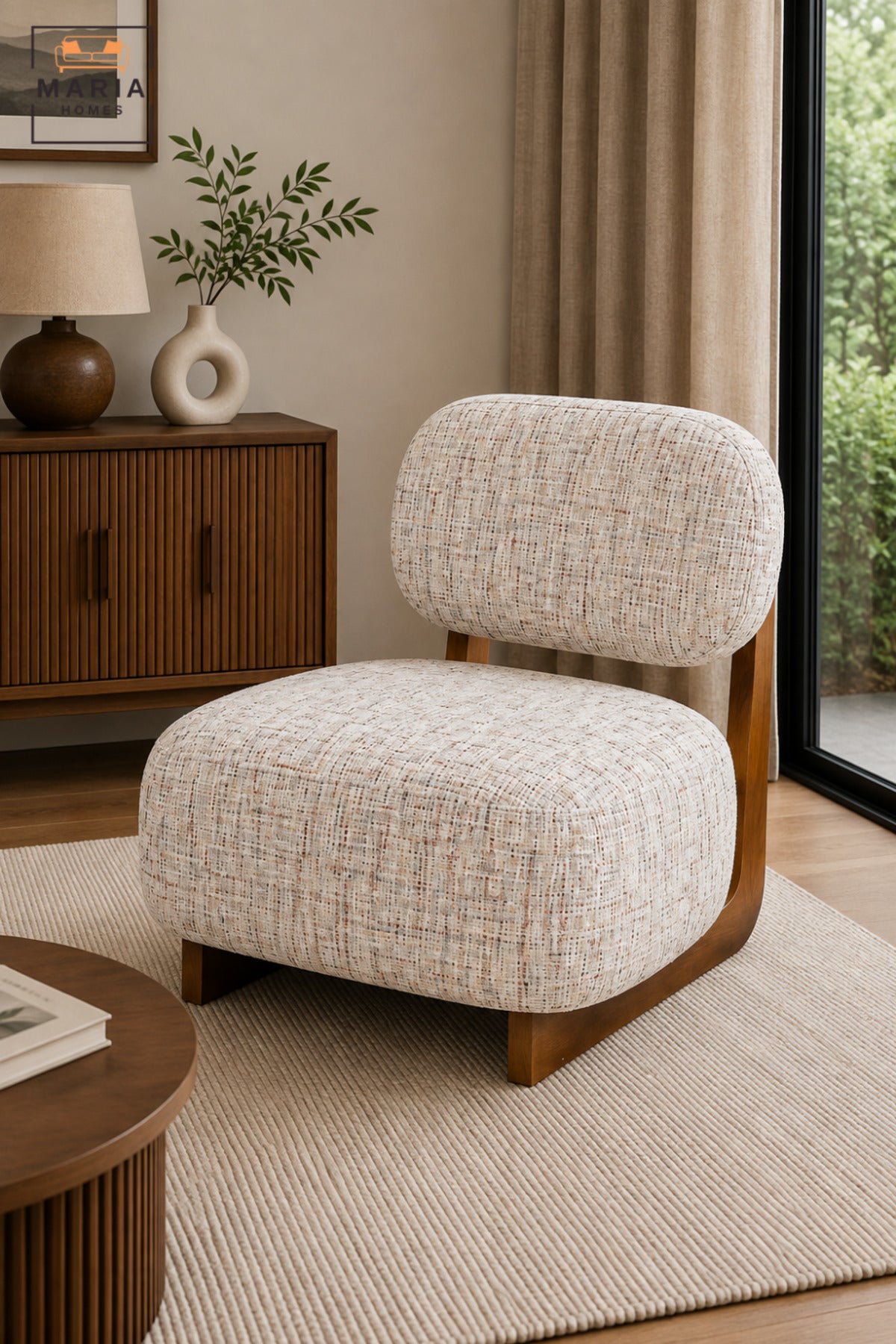 Modern Upholstered Accent Chair with Wooden Frame & Padded Backrest | Contemporary Armless Lounge Chair for Living Room, Bedroom, Hotel & Reception