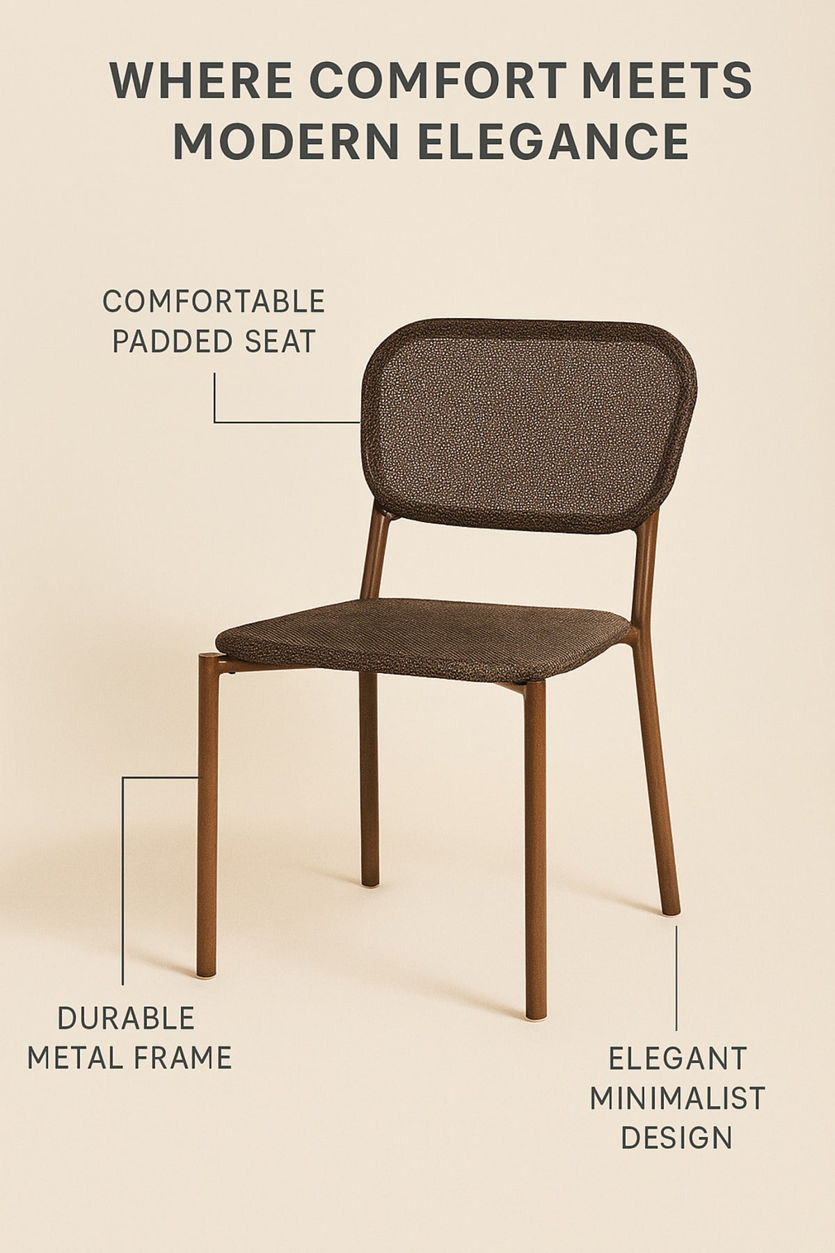 Brown Fabric Dining Chair Ð Modern Upholstered Chair with Metal Legs for Dining Room, Office & CafŽ