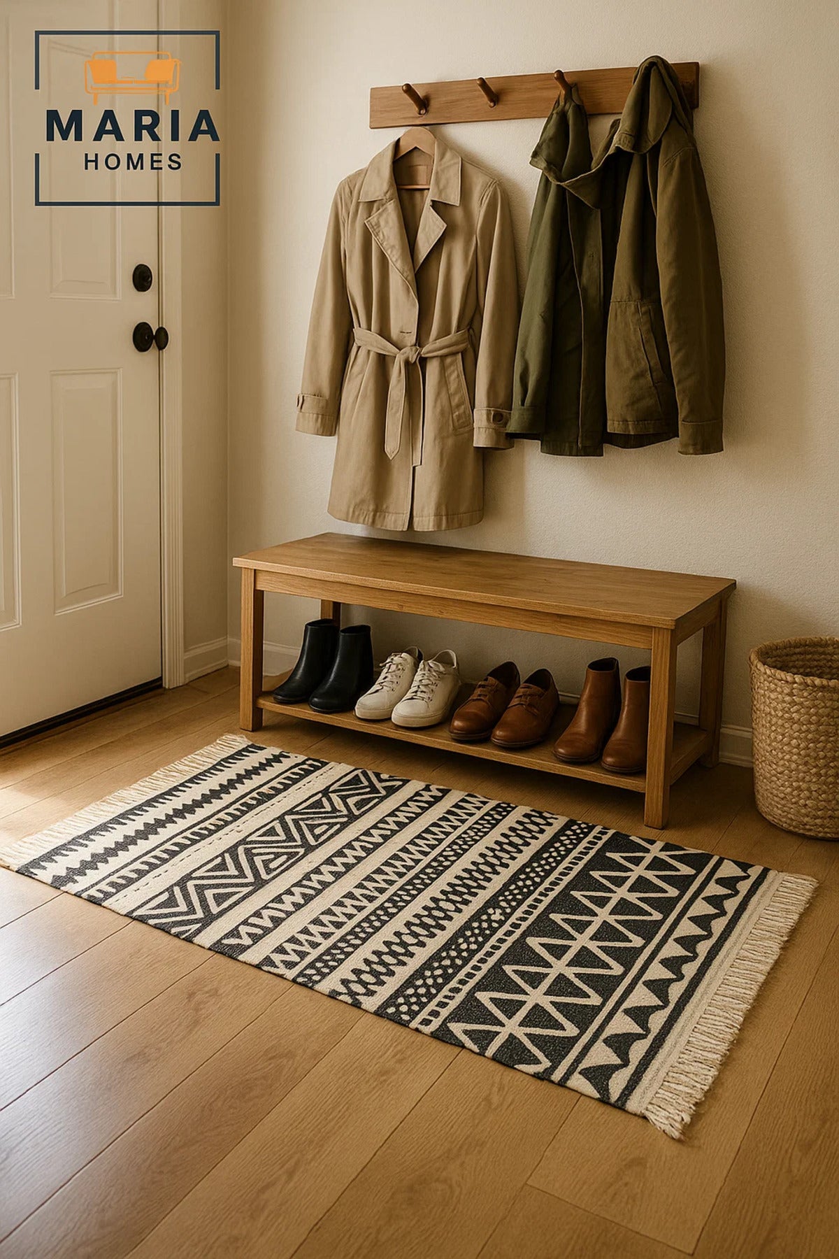 Black and Cream Tribal Pattern Cotton Runner Rug with Fringe Ðsize 90*150 cm