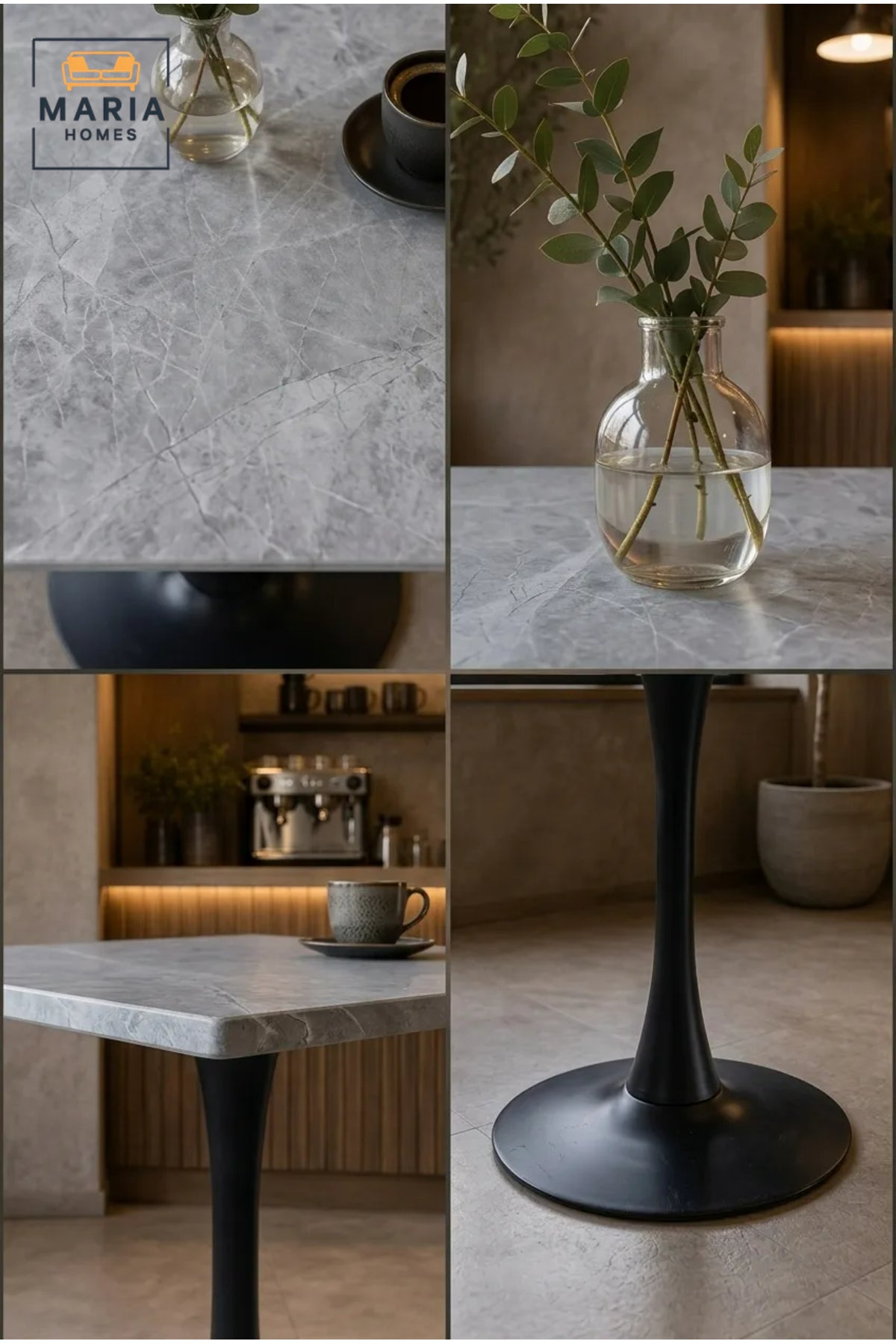 Modern Square Marble Dining Table with Black Pedestal Base for Cafe Restaurant Furniture