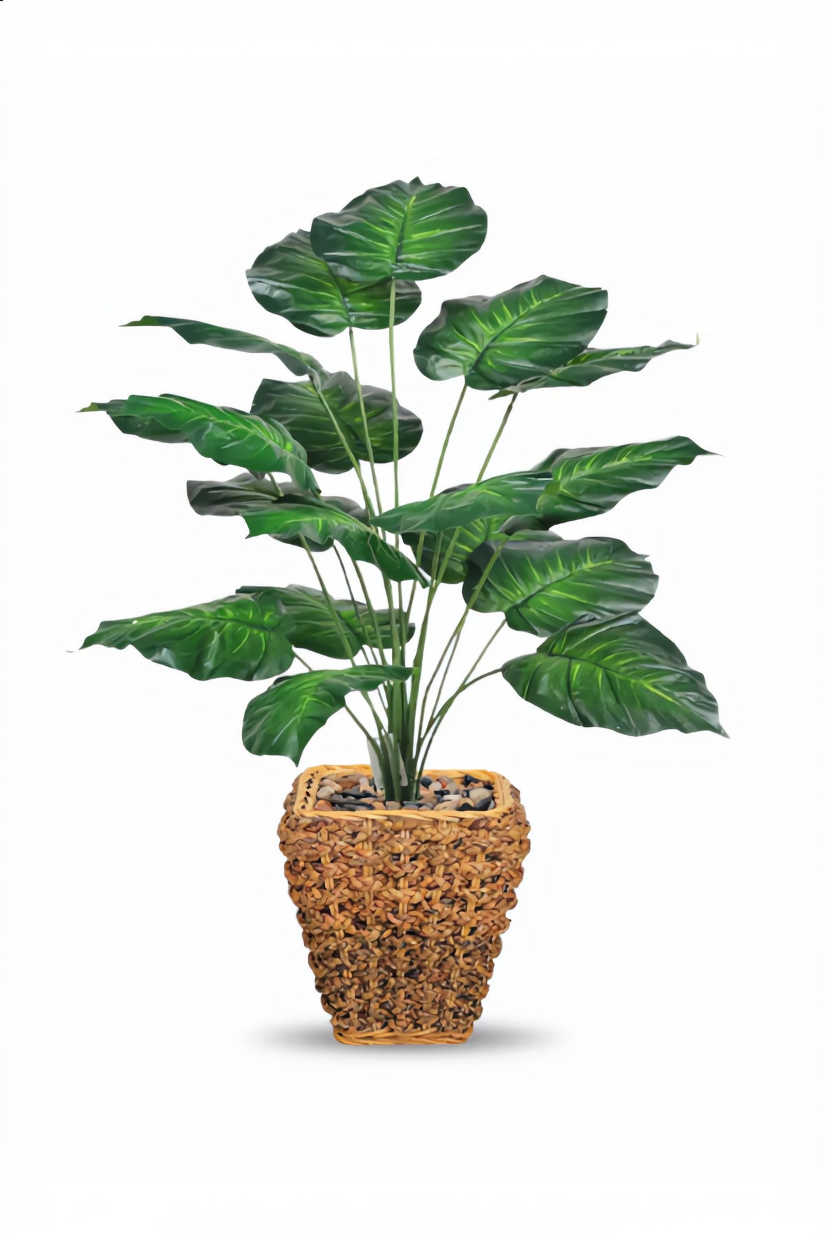 Artificial Green Heart Leaf Plant 75 cm – 18 Leaves with Woven Basket Pot for home and office