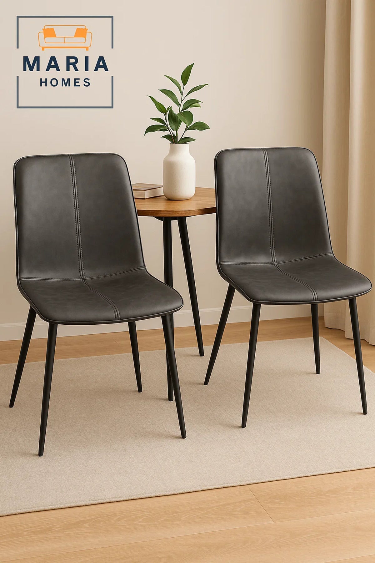 Dark Grey Faux Leather Dining Chair with Stitch Accent and Black Metal Legs Ð Contemporary Design