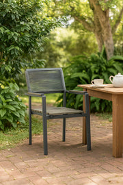 Outdoor Dining Chair with Armrest Weather Resistant Metal Frame Modern Patio Garden Chair Grey