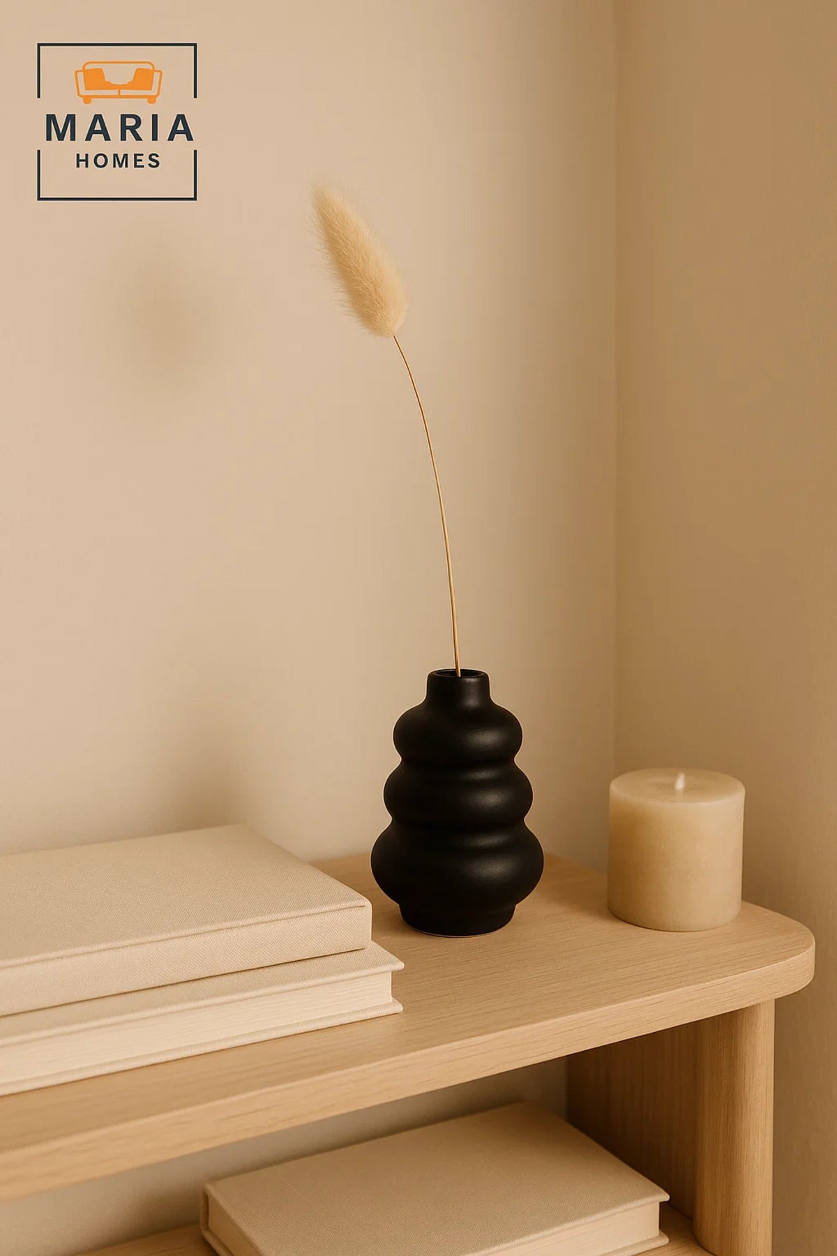 Matte Black Sculptural Ceramic Vase Ð Tiered Round Design