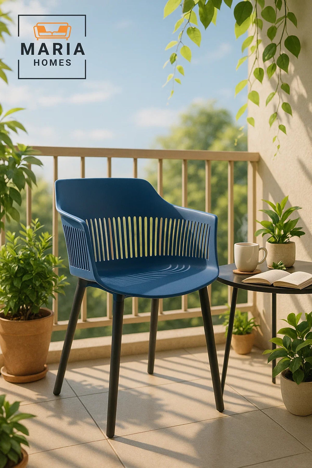 Blue Plastic Armchair Modern Ergonomic Chair with Ventilated Back for Indoor & Outdoor Use