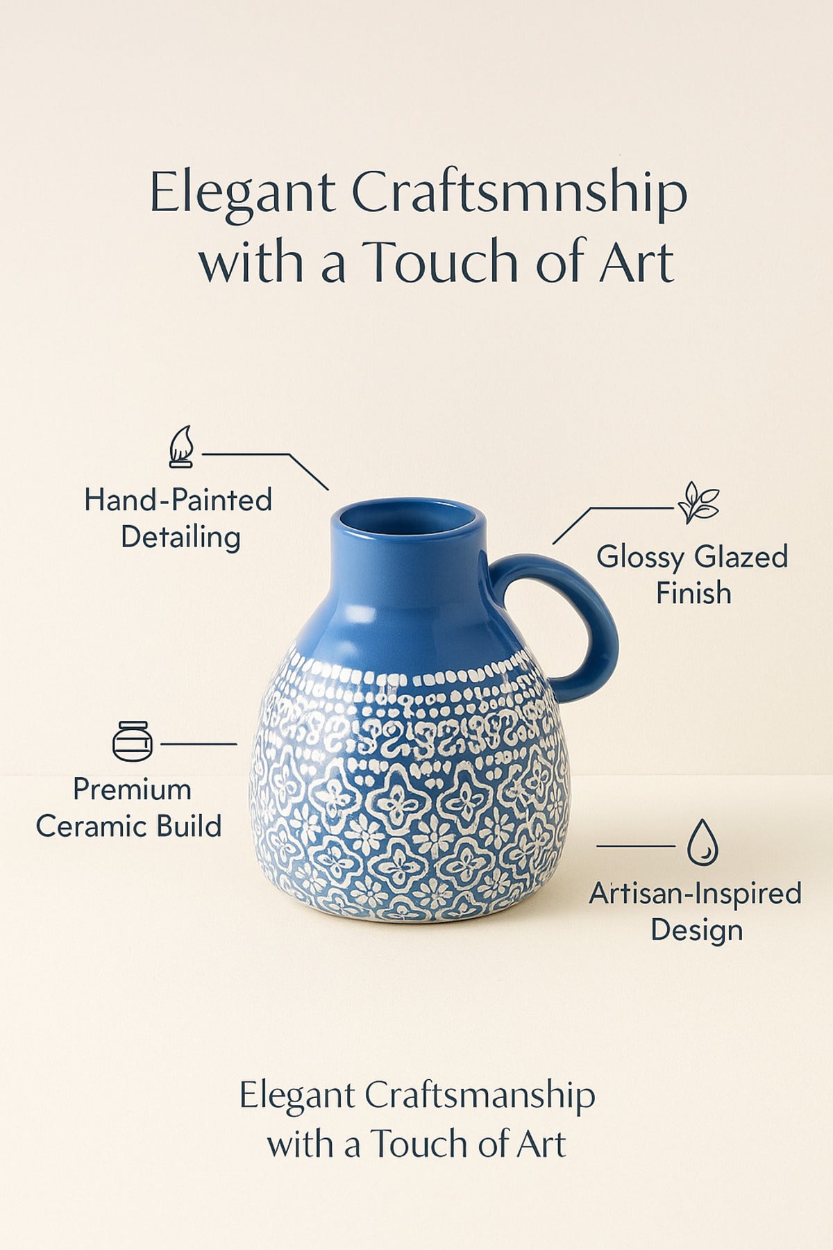 Light Blue and White Ceramic Jug Ð Handcrafted Moroccan-Style Decorative Pitcher