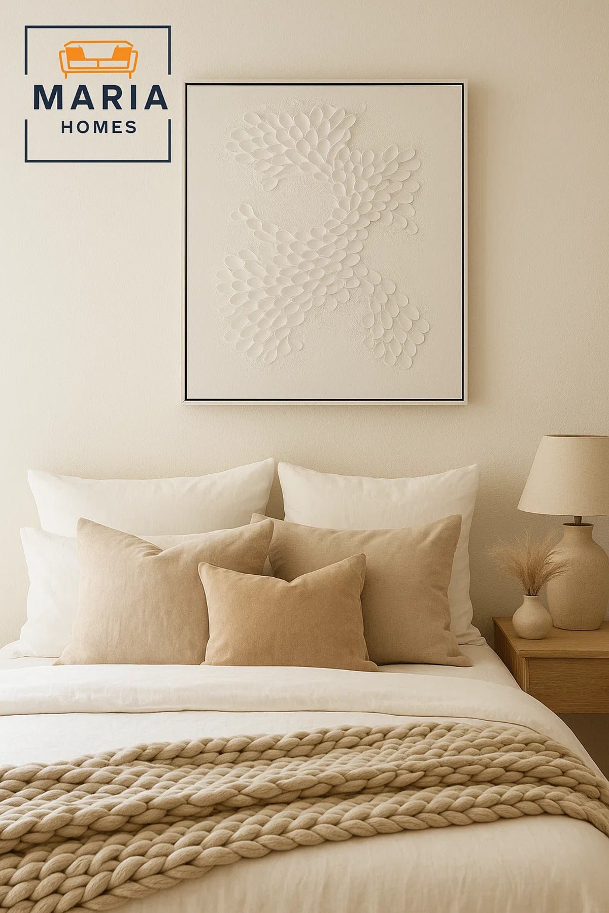 3D Textured White Wall Art with Layered Abstract Petal Design-size 80*120 CM