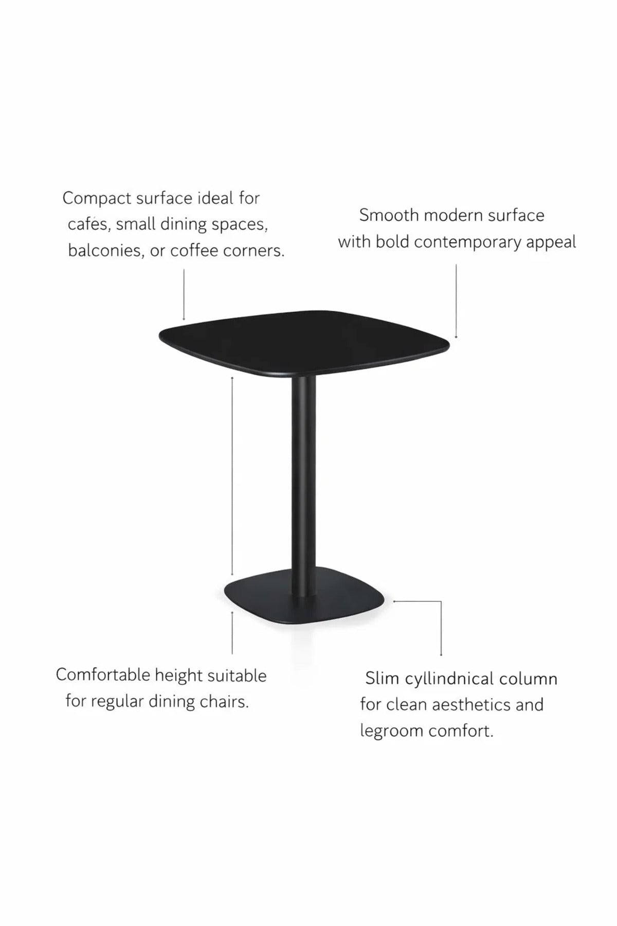 Modern Black Square Bistro Table 70cm Wood Top Metal Pedestal Base for Cafe Kitchen Dining Room