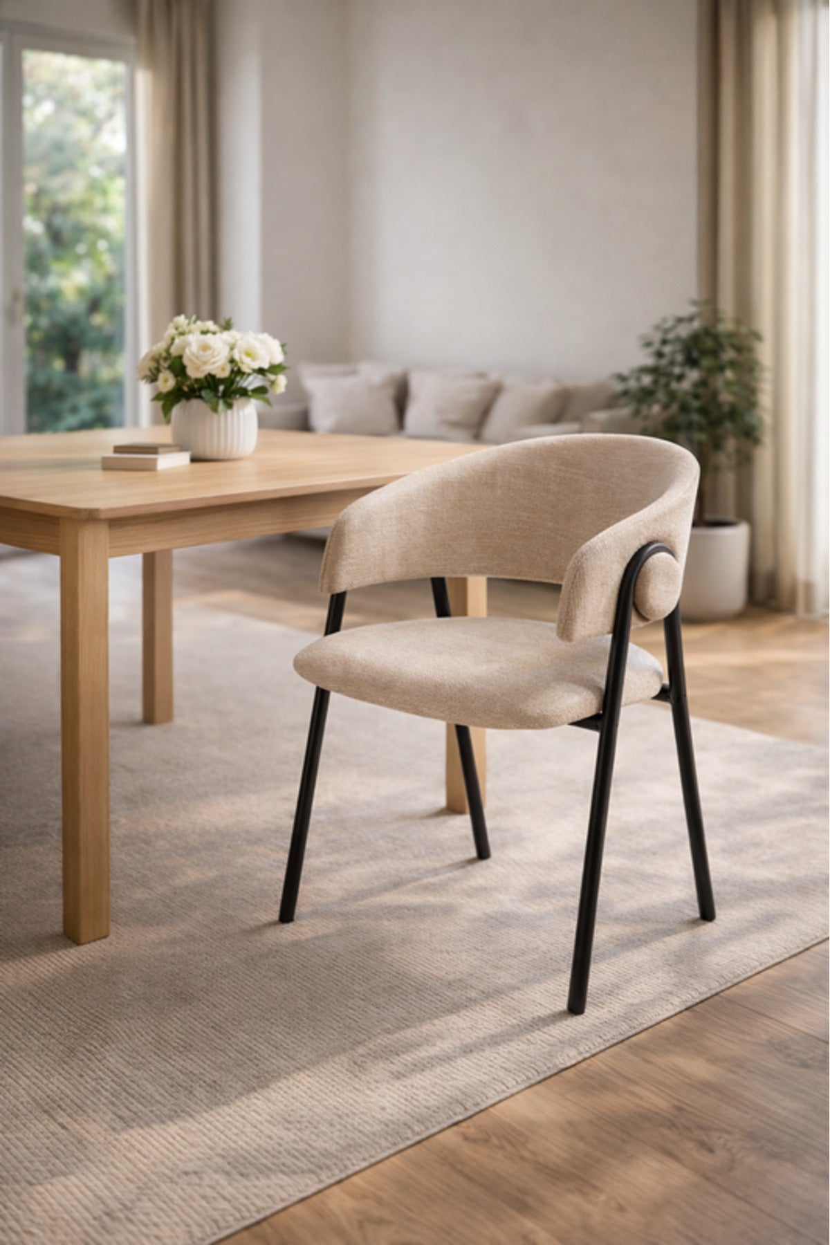 Beige Armchair with Black Metal Legs, 80x45x49 CM beige armchair Dining Room Chair