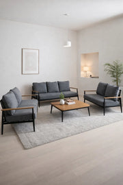 Modern 7Piece Black and Dark Grey Sofa Set with Wooden Coffee Table Living Room Furniture