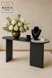 Black Half-Moon Console Table with White Marble Accent-size 160*40*80cm