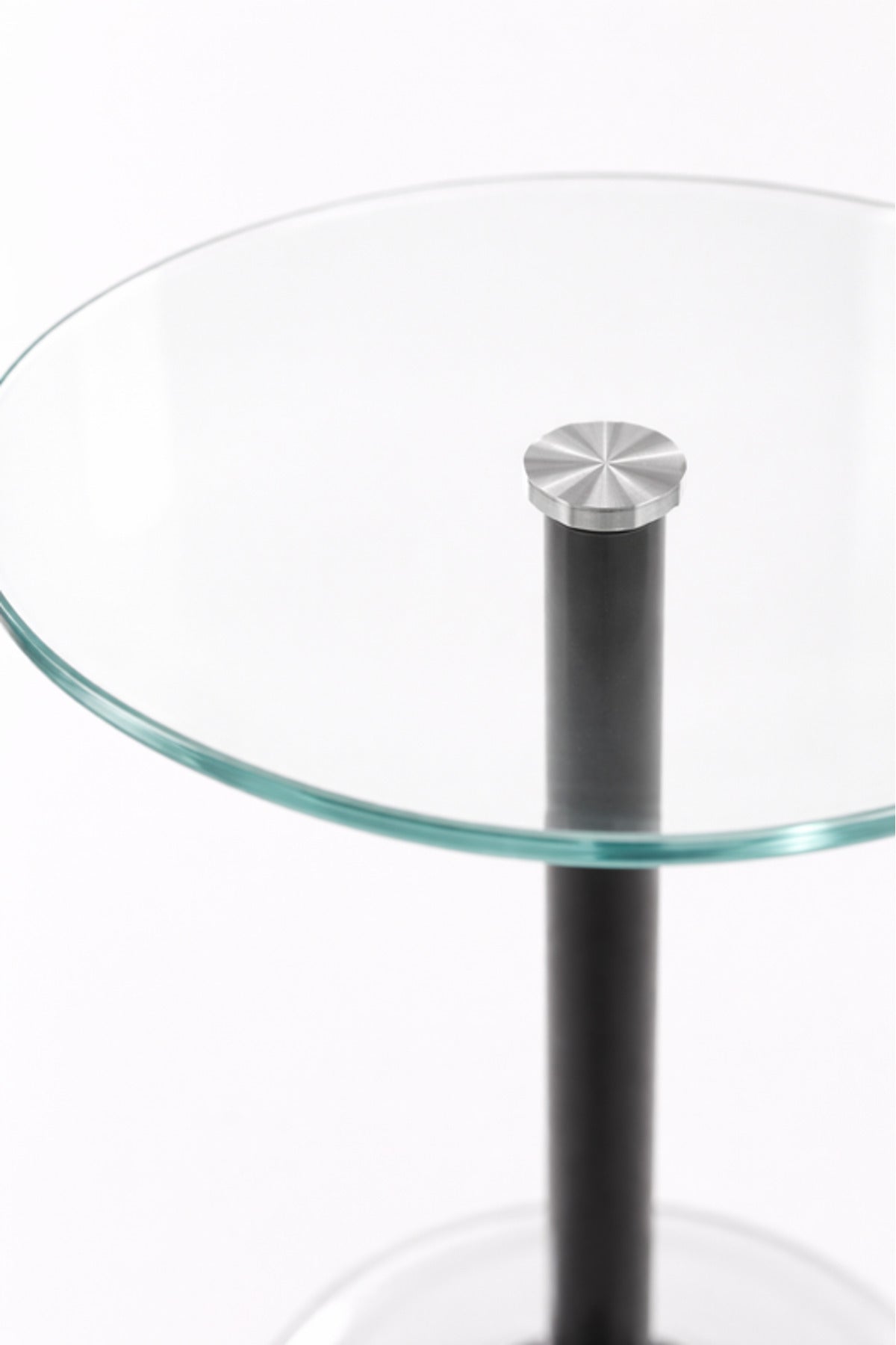 Round Glass Side Table with Black Metal Base 35_35_56 cm Modern Accent round glass side