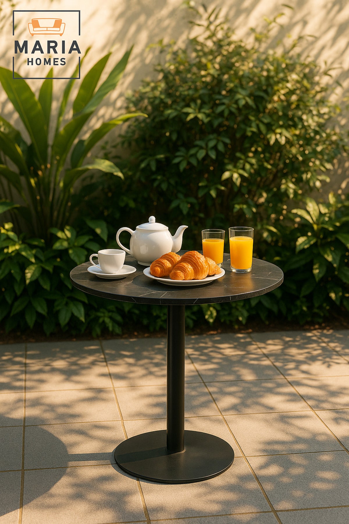 Black Round Dining Table 70Ð74 cm Ð Modern CafŽ & Restaurant Table with Metal Base