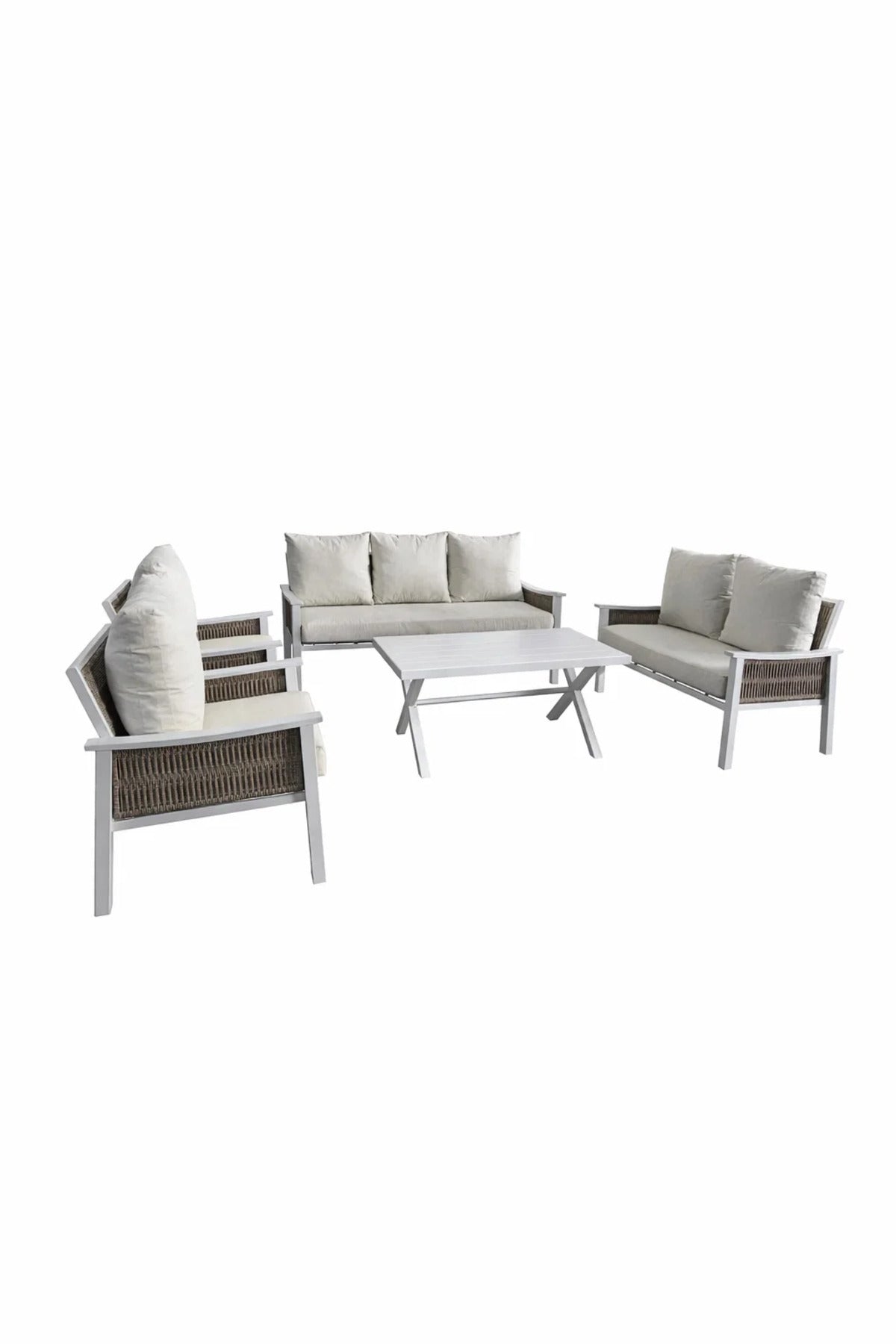 Elegant White and Beige 7-Piece Sofa Set with Coffee Table √ê Modern Outdoor or Indoor Living
