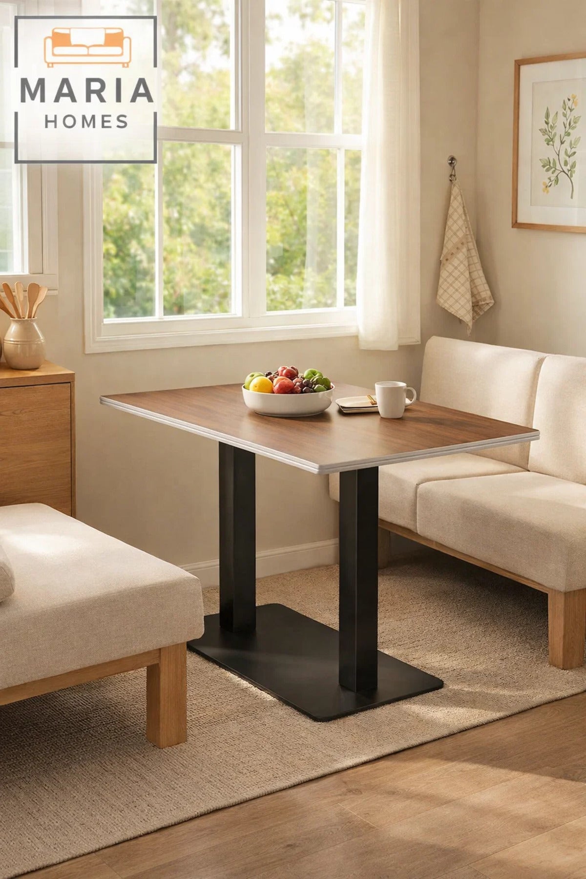 Brown Wooden Table 120_70_74 cm Ð Modern Rectangular Table with Black Metal Base