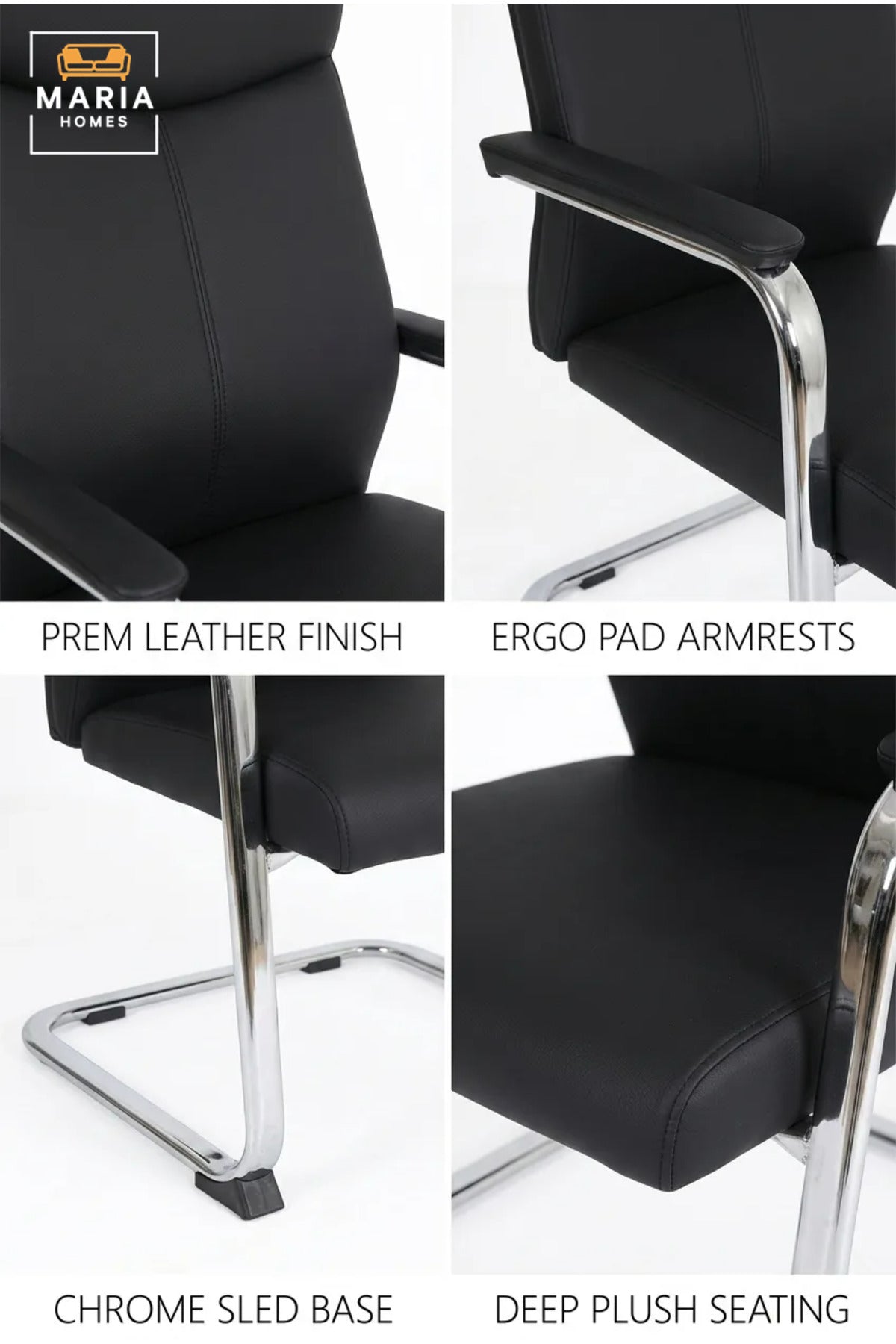 Black High-Back Office Visitor Chair with Padded Armrests, Cushioned Seat and Chrome Cantilever Base for Meeting Room, Reception and Study