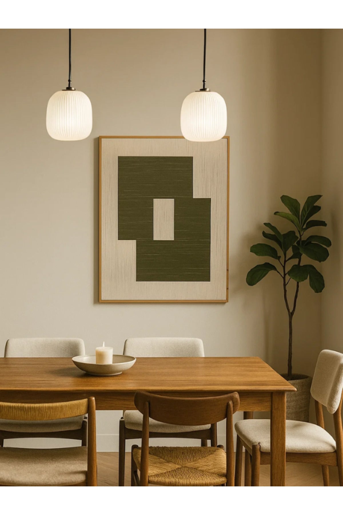Modern Abstract Wall Art Ð 120_80 cm Beige and Green Geometric Framed Canvas DŽcor