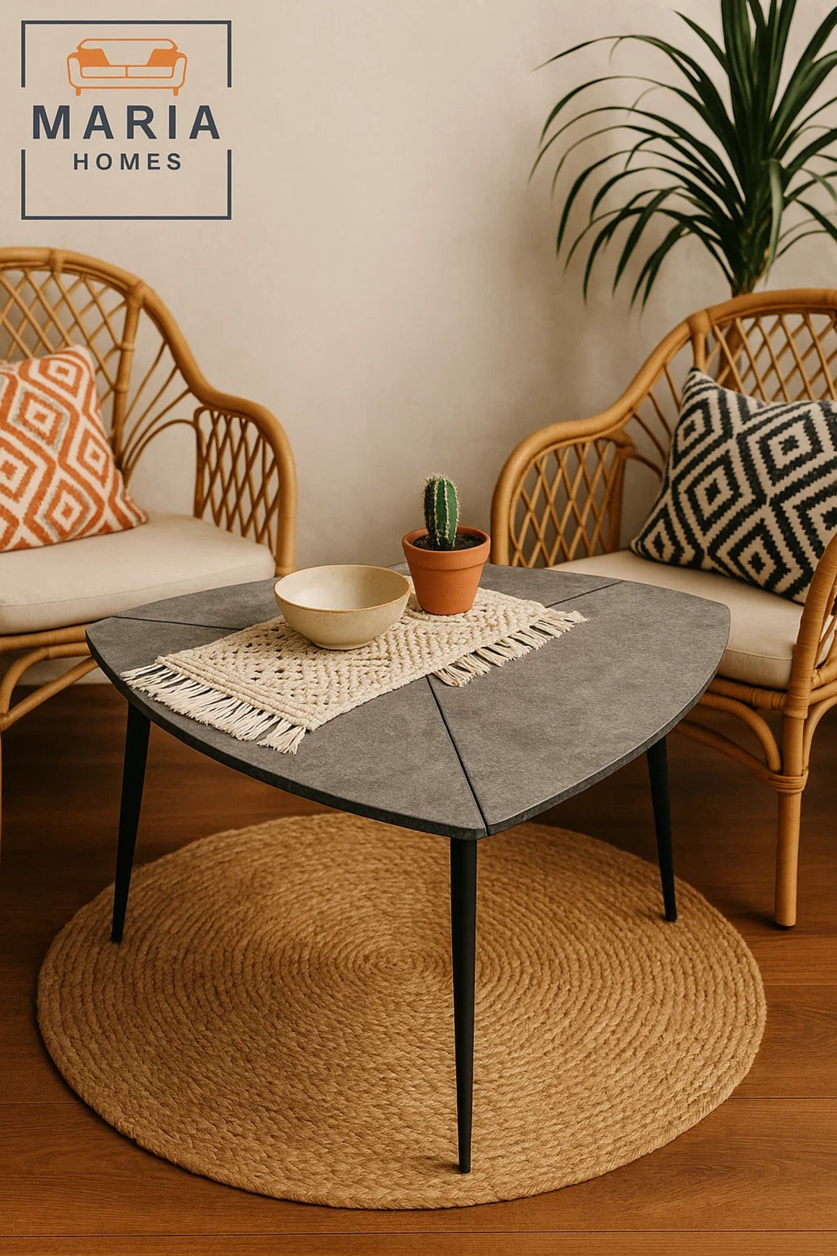 Tri-fold grey stone finish accent table with metal legs