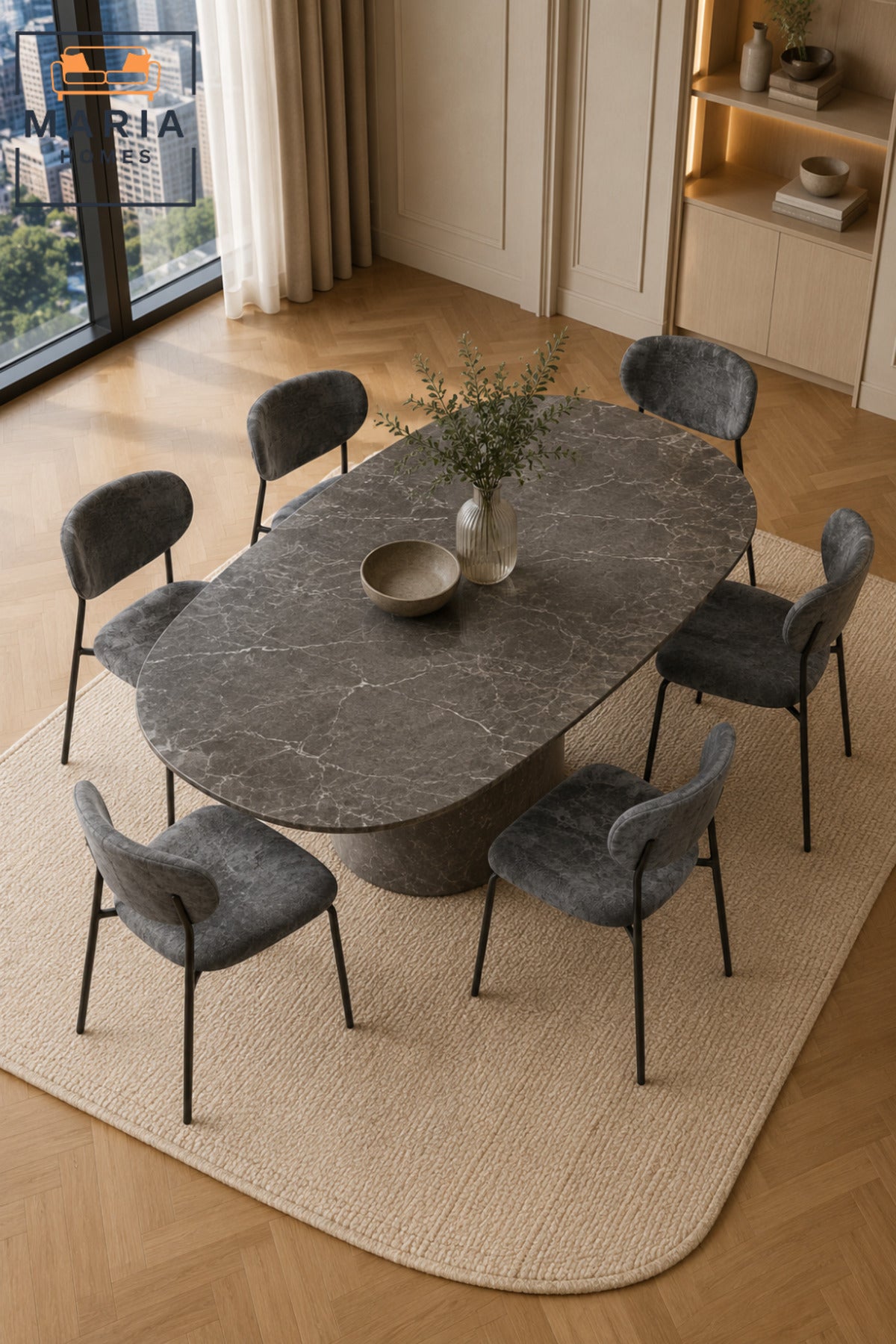 Modern Dining Chair Upholstered Fabric Kitchen Chair Metal Legs for Dining Room Dark Grey