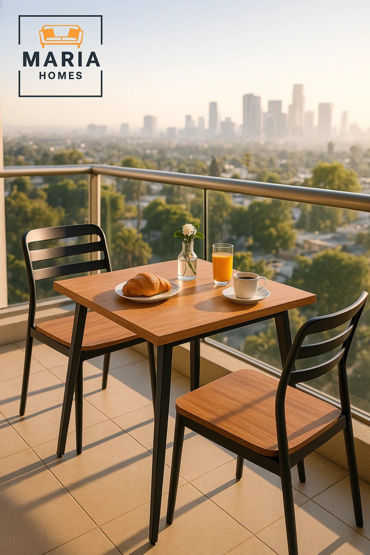 Modern Wooden Square Dining Table | Black Metal Legs | 75cm Indoor Outdoor Furniture