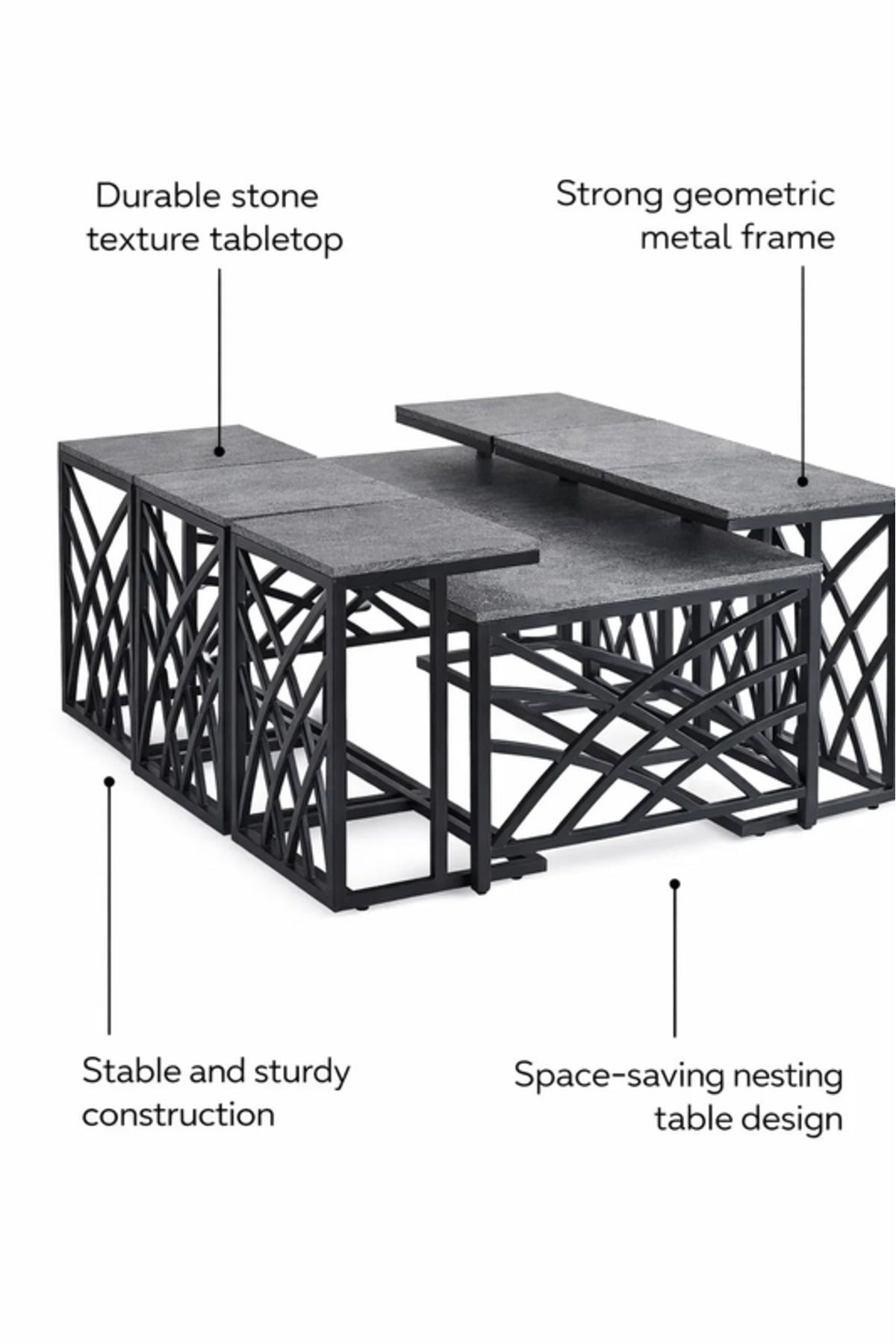 Modern Grey Coffee Table Set with 6 Side Tables 130 _ 70 _ 45 cm