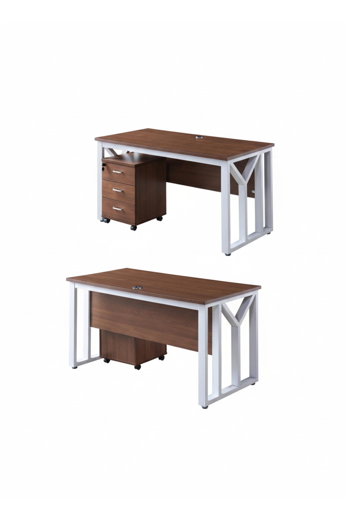 Modern Light Brown Desk with White Metal Frame & 3-Drawer Storage