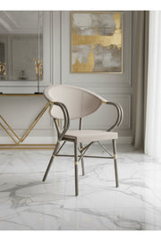 Beige Classic Rattan Dining Chair with Woven Backrest & Wooden Frame