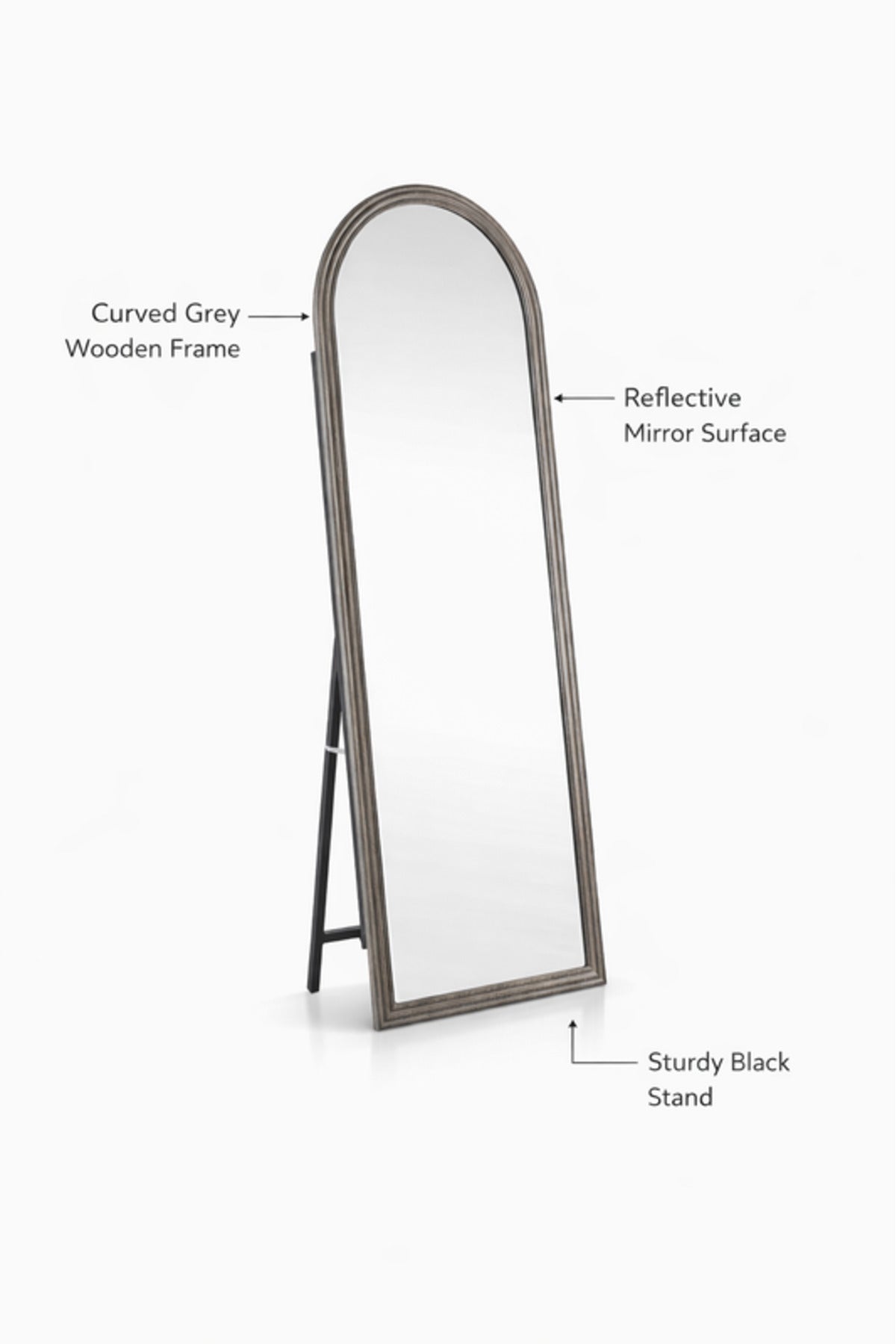 Grey Wooden Frame Arch Standing Mirror 170x60cm Full Length Floor grey wooden frame