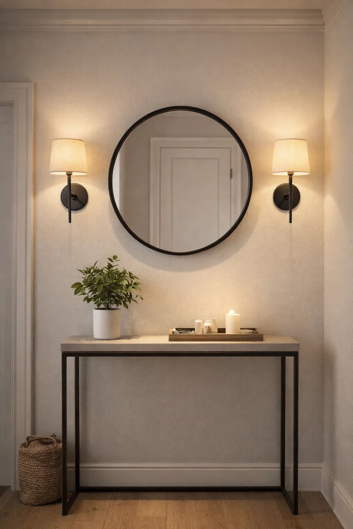 Modern Round Wall Mirror with Black Frame for Bathroom & Living Room