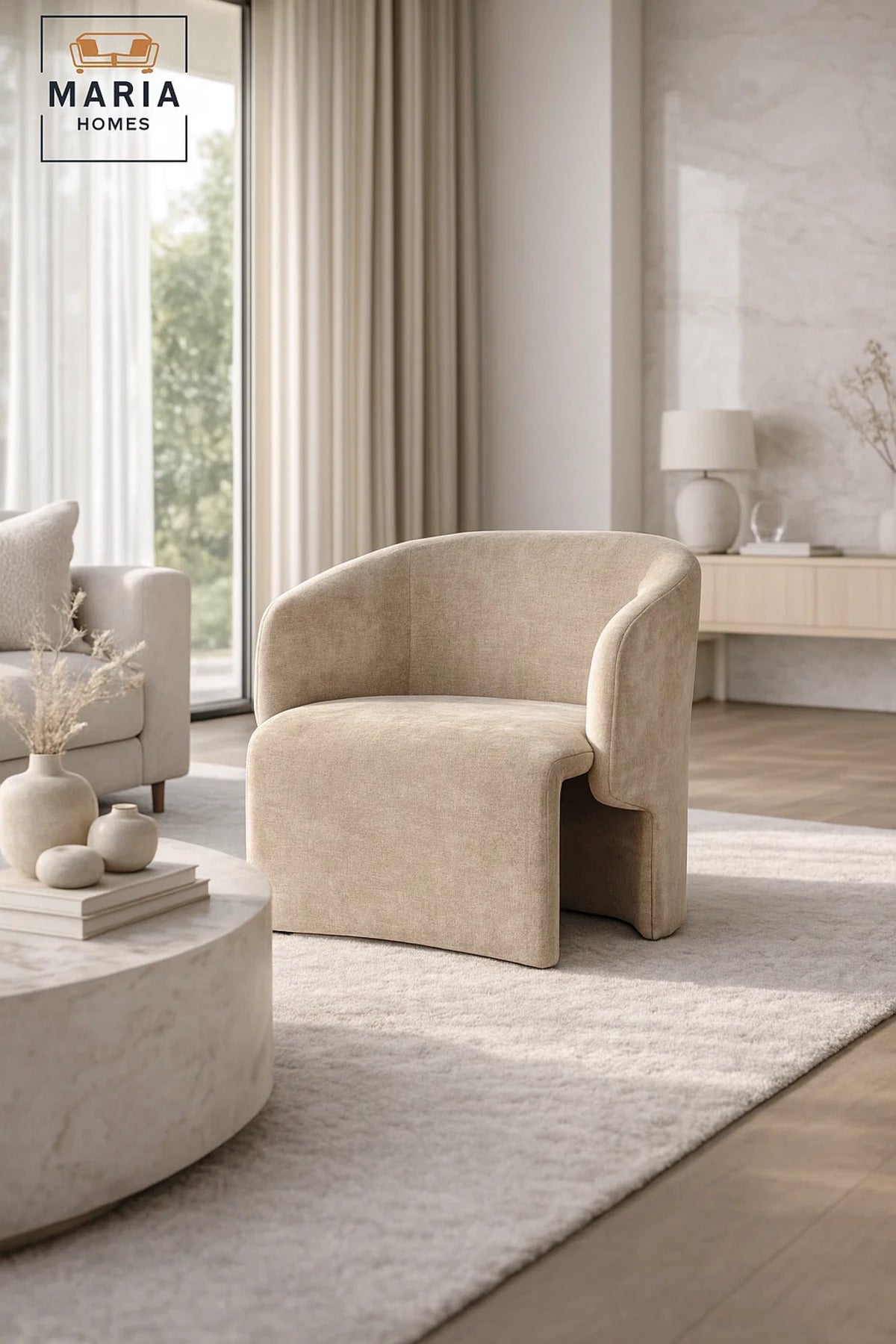 Modern Upholstered Lounge Chair Beige Comfortable Accent Armchair