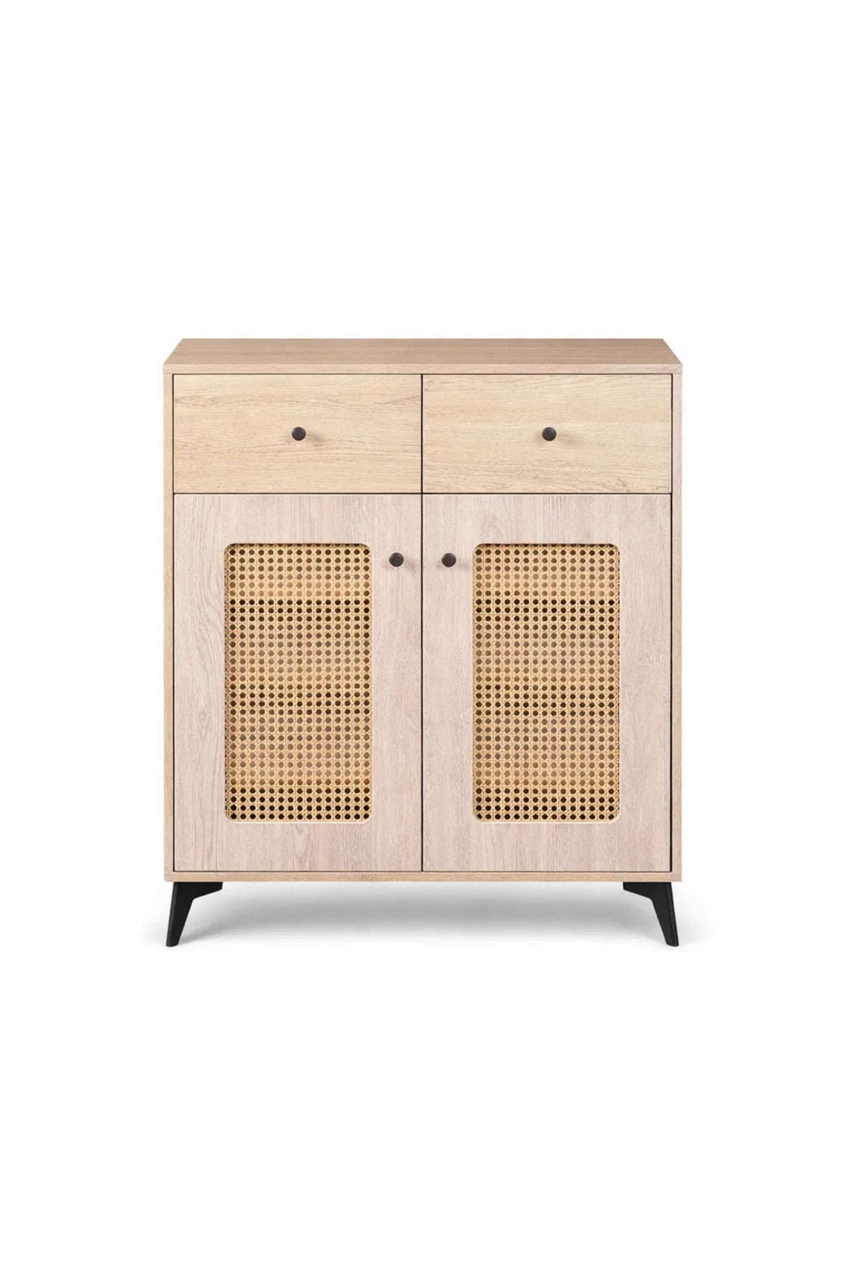 Modern Rattan Shoe Cabinet with Drawers - Wooden Storage Cupboard for Hallway and Living Room