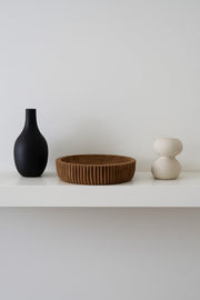 Walnut Wooden Ribbed Decorative Bowl Ð Modern Table Centerpiece