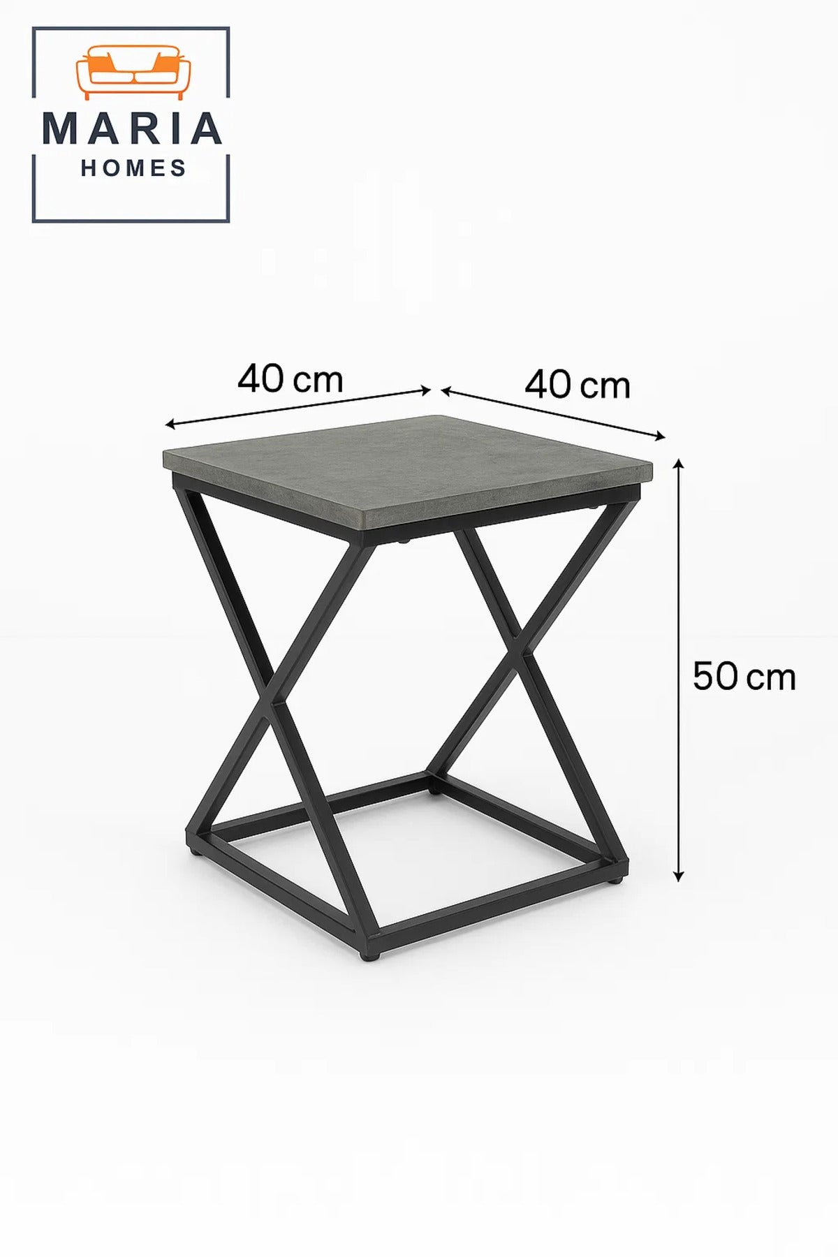 Stone-Look Square Table with Black Industrial X-Frame Base