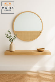 Round Wall Mirror 100 cm Ð Natural Wood Frame with Rattan Design