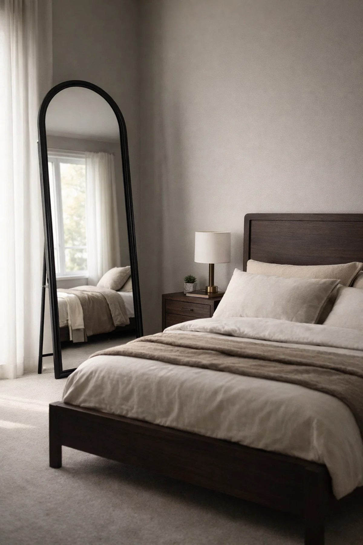 Black Wooden Frame Arch Standing Mirror 170x60cm Full Length Floor black wooden frame