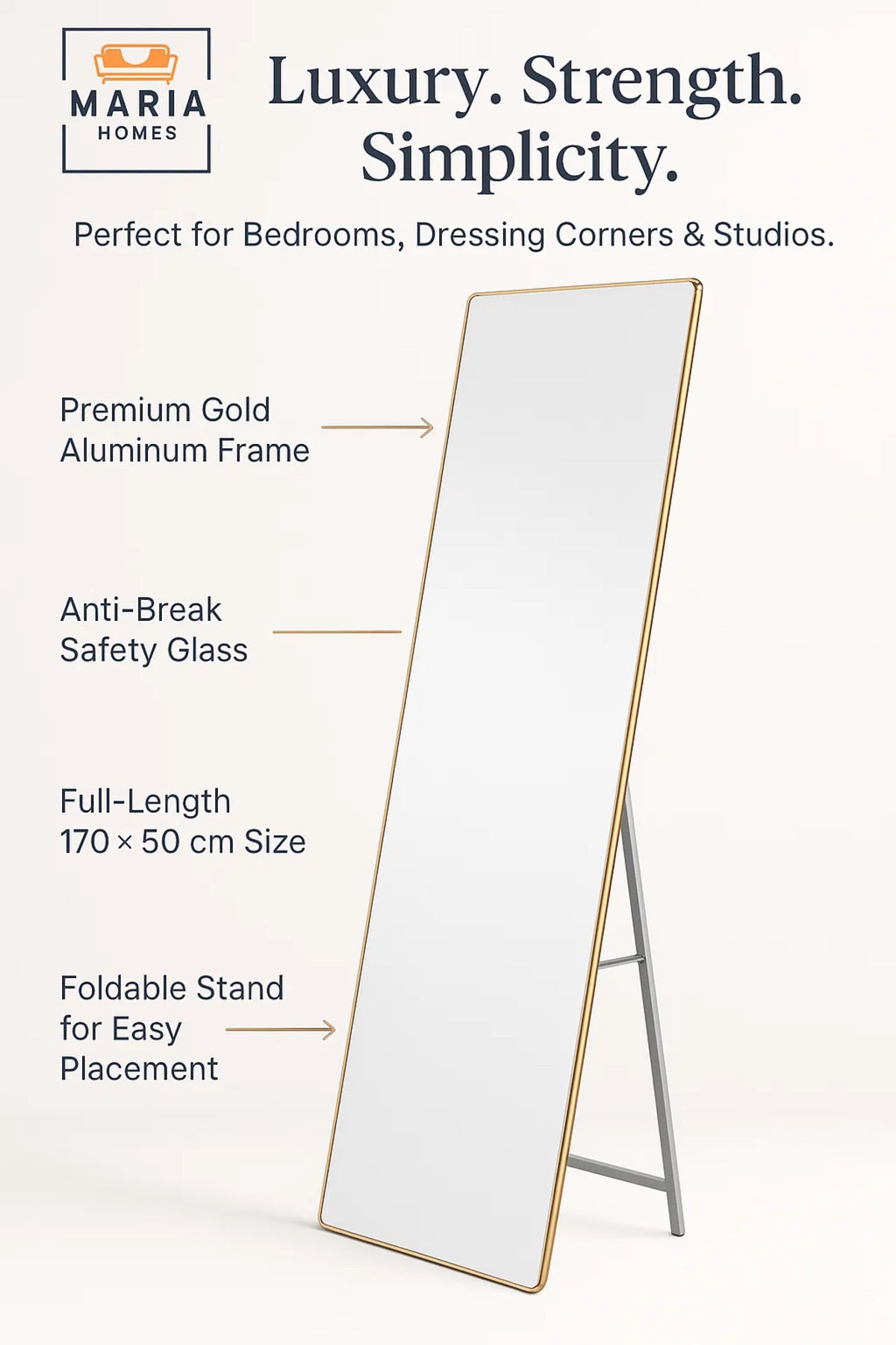Full Length Gold Frame Mirror 170x50 Standing Mirror Dressing Floor Mirror for Bedroom D≈Ωcor