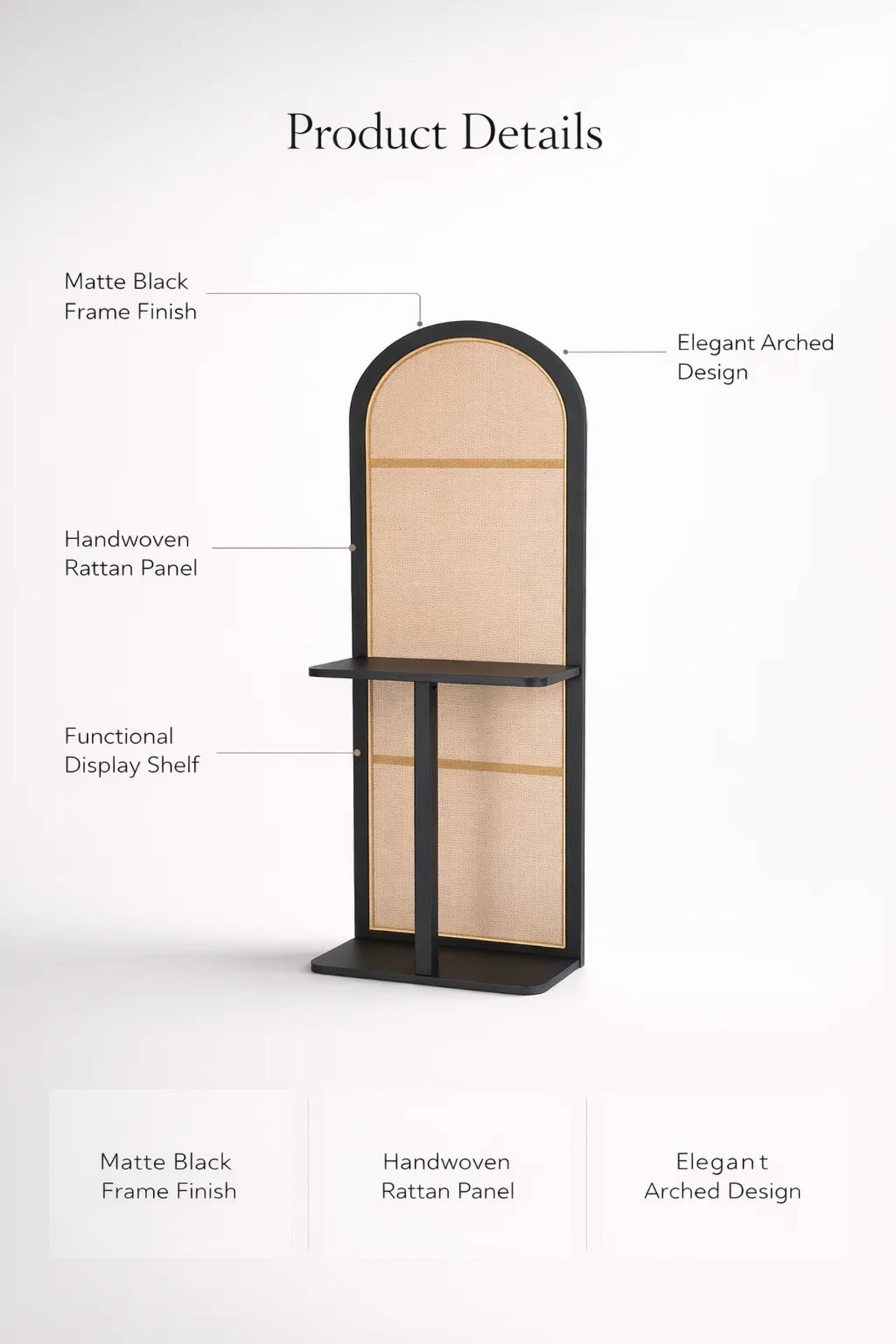 Modern Arched Orginizer Rack with Cane Panel and Black Wood Frame