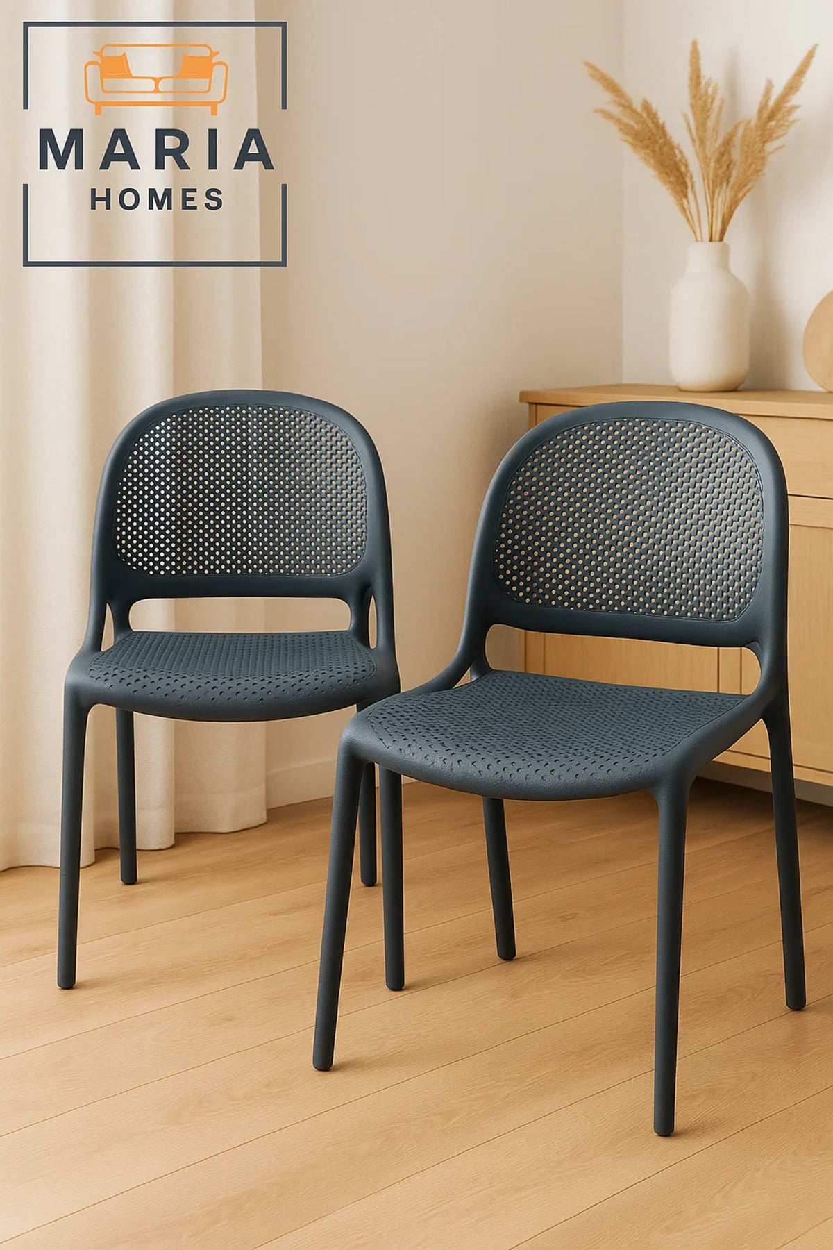 Dark Grey Plastic Armchair with Ventilated Design Ð Modern Stackable Chair for Indoor or Outdoor Use
