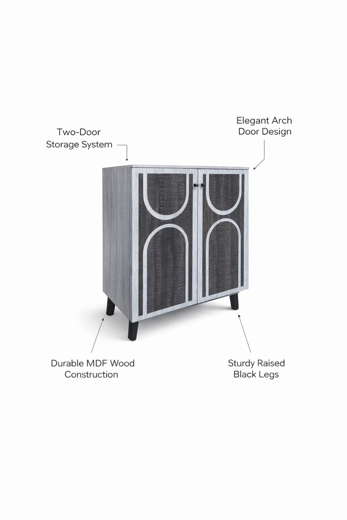 Stylish Grey Shoe Cabinet with Geometric Arch Design Modern Entryway Organizer 2-Door Unit