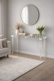 Modern Clear Acrylic Console Table 140cm Transparent Hallway Furniture with Elegant Turned Legs