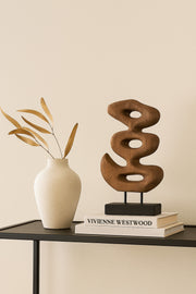 Walnut and Black Wooden Abstract Decorative Sculpture on Stand √ê Modern Art Accent