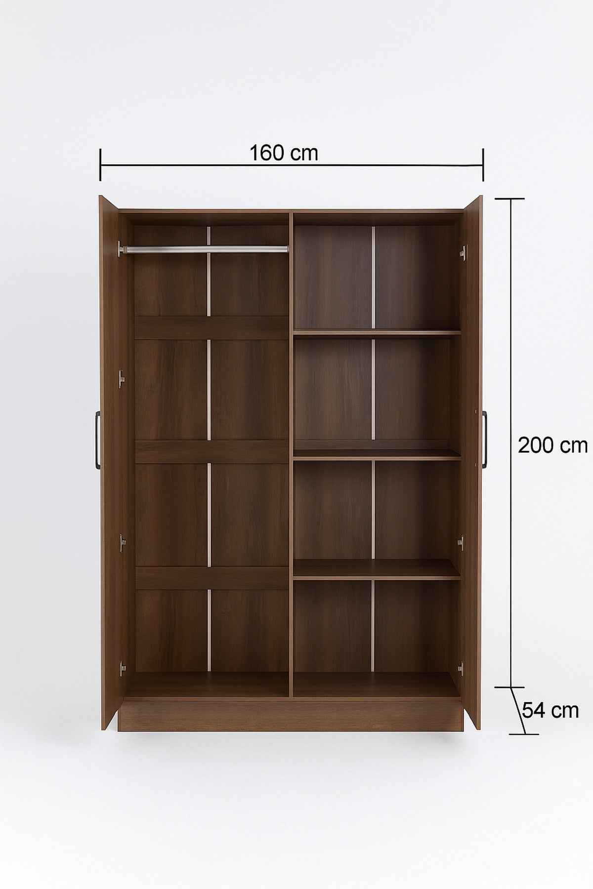 Modern 4-Door Wardrobe with Hanging Rail and Shelves Ð Brown 160_54_200 cm