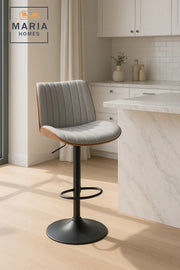 Light Grey Adjustable Swivel Bar Stool for Kitchen & Home Bar, Modern Upholstered Counter Chair