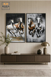 Luxury Horse Framed Wall Art Set of 2 Ð Modern Equestrian Painting for Living Room, Bedroom, Hallway & Office DŽcor