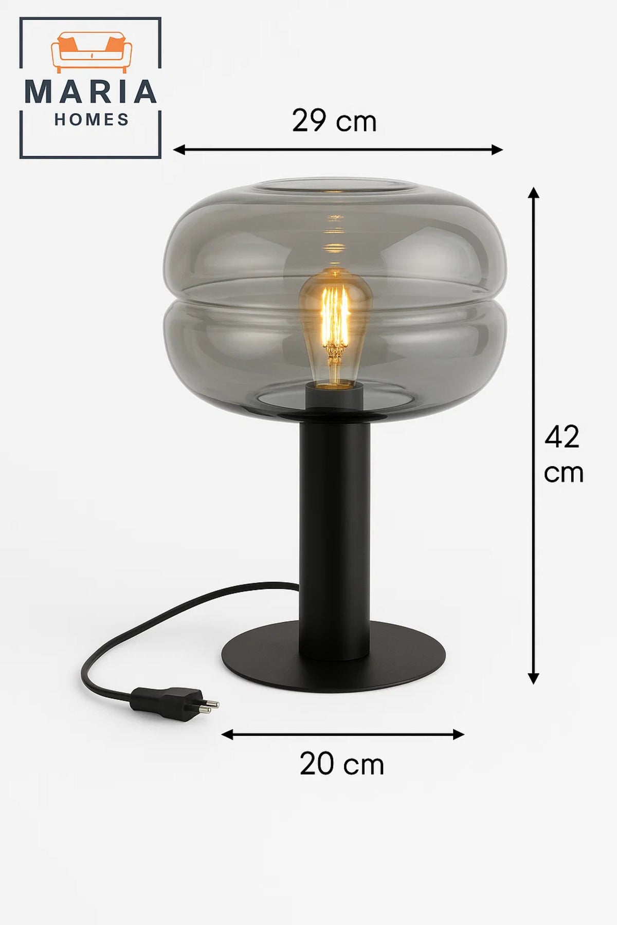Modern Black Table Lamp with Smoked Glass Shade