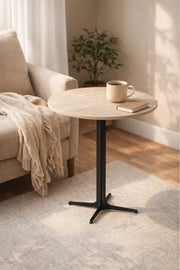 Beige Round Coffee Table with Black Base, 60x60x75 CM beige round coffee Dinner